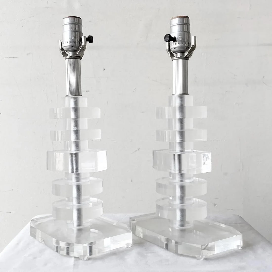 Mid Century Modern Stacked Lucite Table Lamps - a Pair - 6