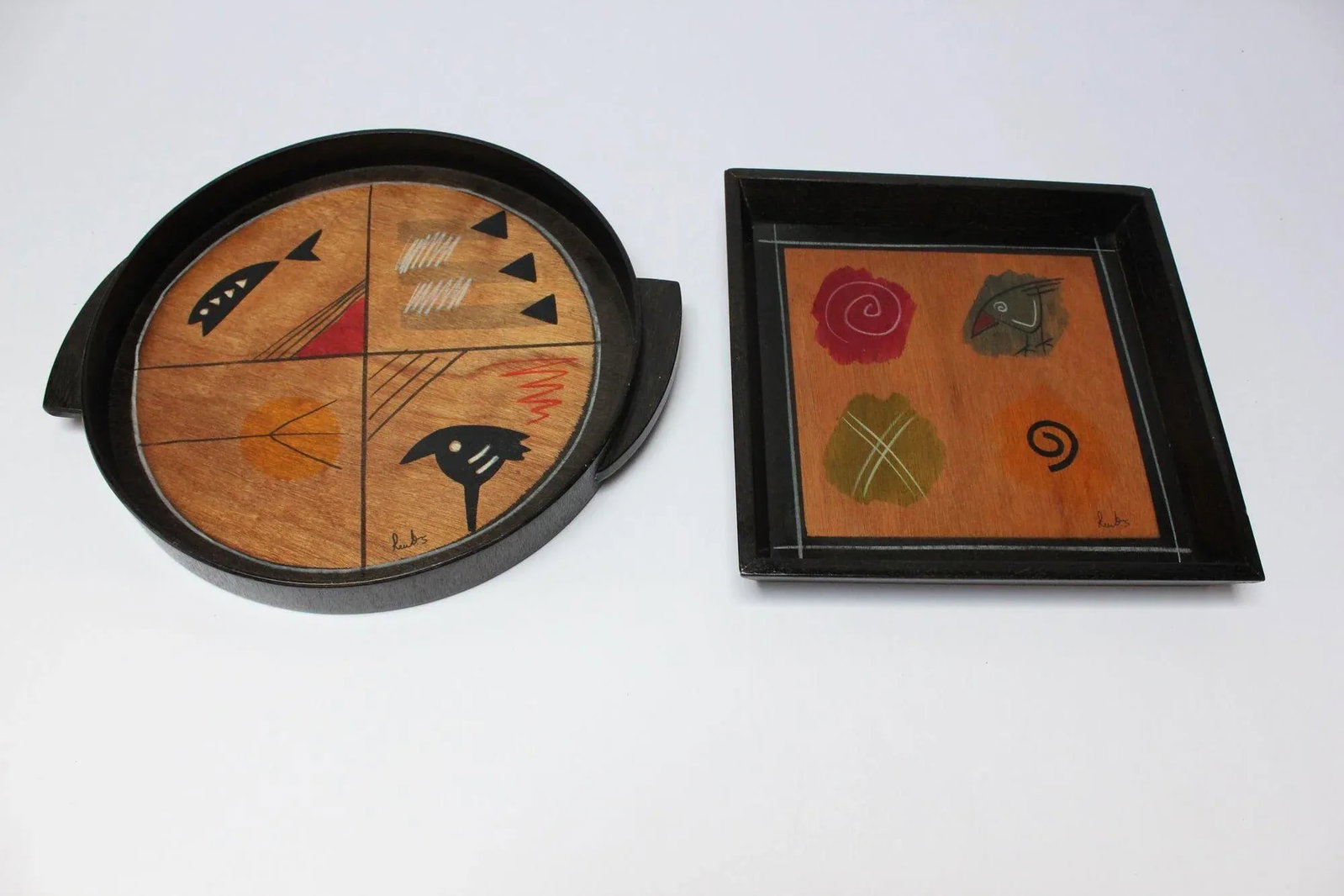 Set of Two Israeli Hand-Painted Trays by Aharon and Reut Shahar for Kakadu - 13