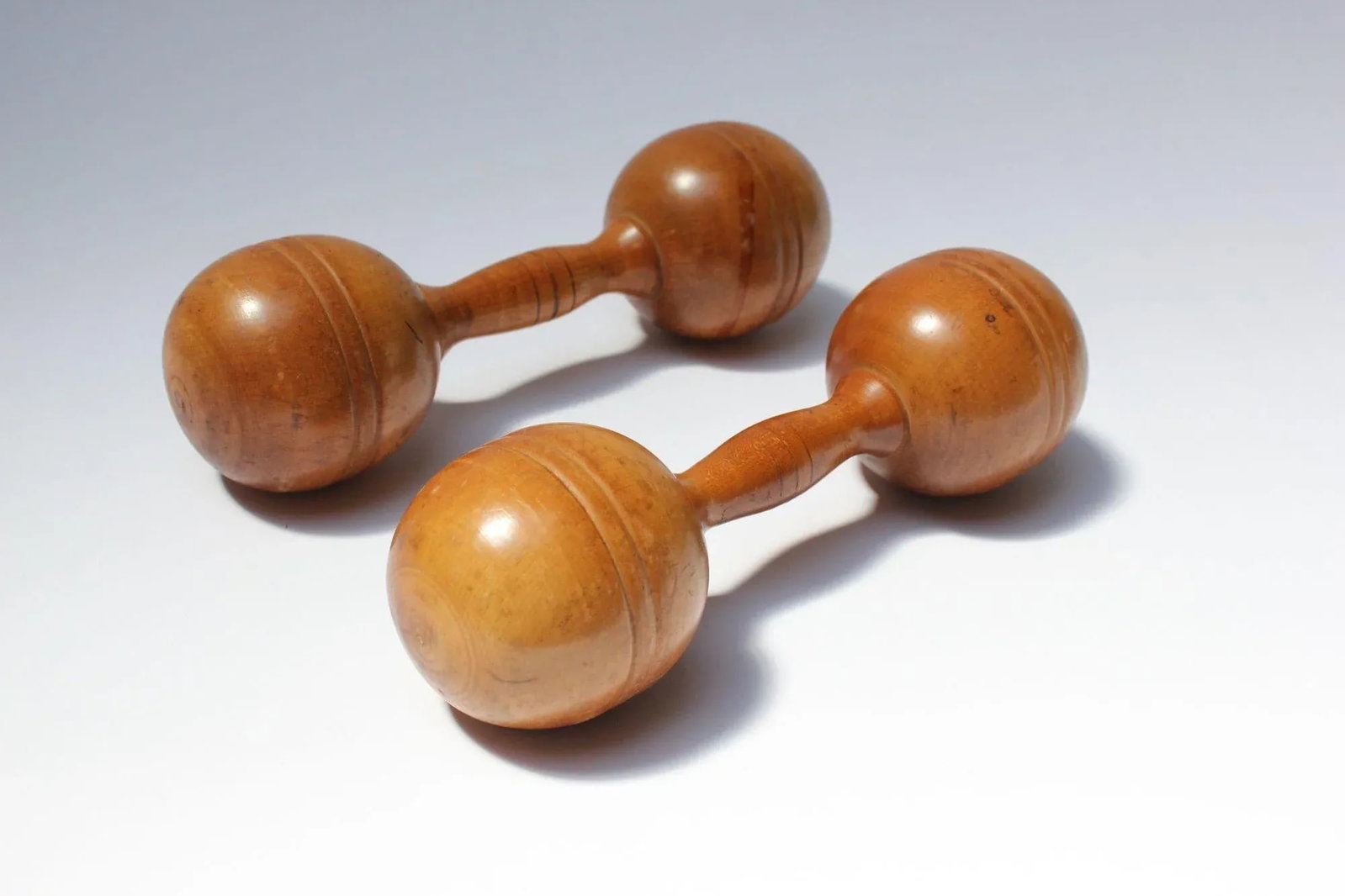 Vintage Primitive Hand-Carved Wooden Dumbbells - a Pair - 11