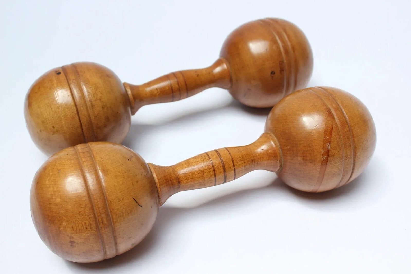 Vintage Primitive Hand-Carved Wooden Dumbbells - a Pair - 2