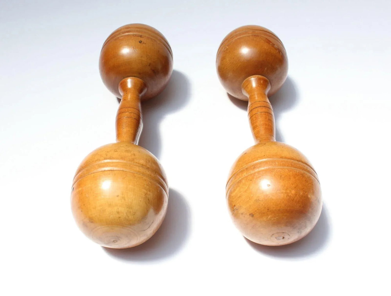 Vintage Primitive Hand-Carved Wooden Dumbbells - a Pair - 3
