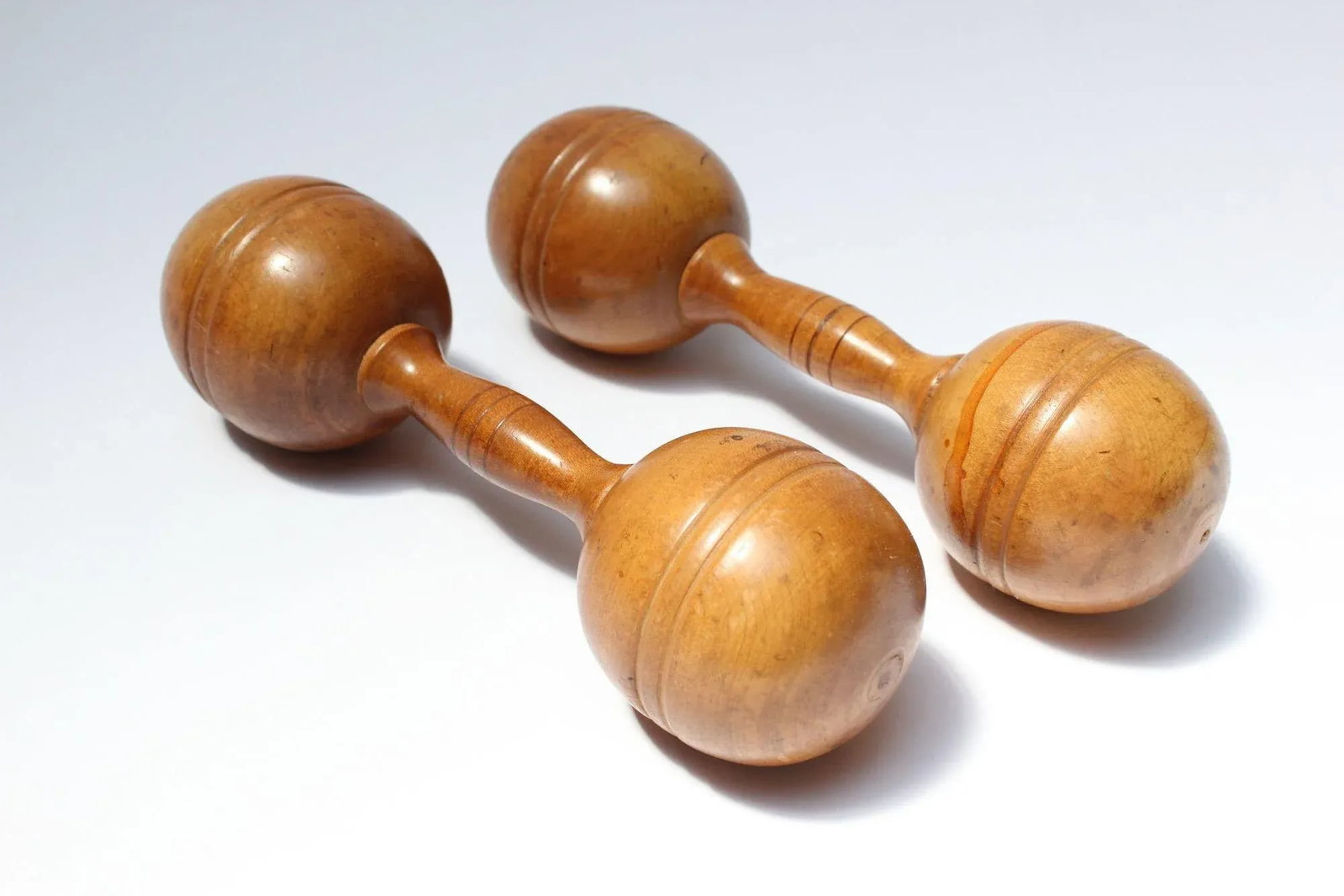 Vintage Primitive Hand-Carved Wooden Dumbbells - a Pair - 4