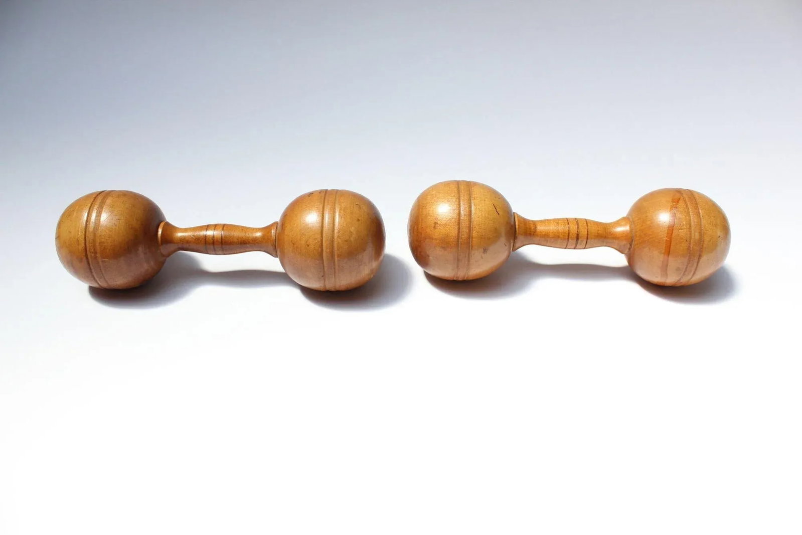 Vintage Primitive Hand-Carved Wooden Dumbbells - a Pair - 5