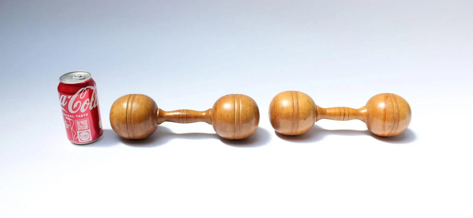 Vintage Primitive Hand-Carved Wooden Dumbbells - a Pair - 6