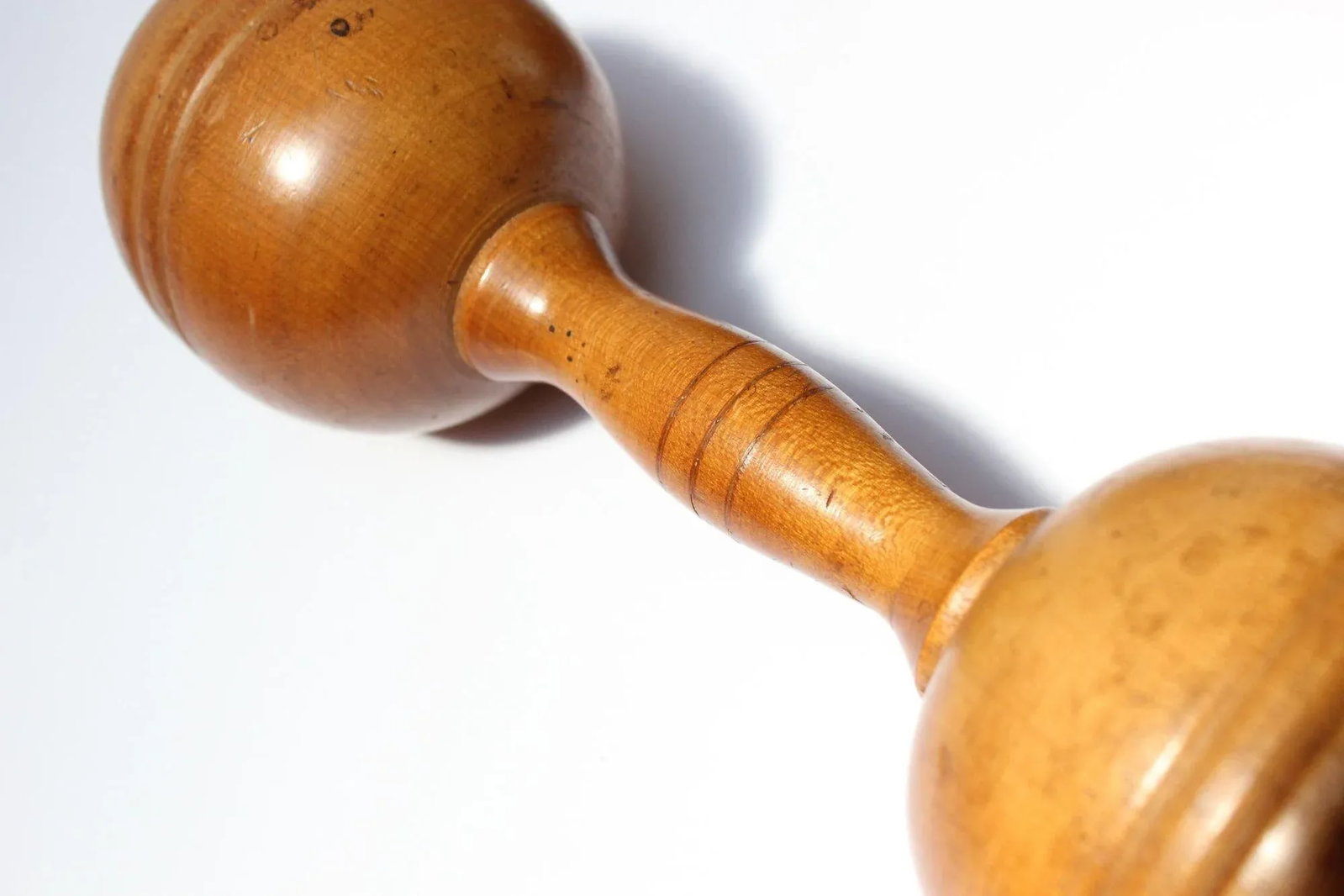 Vintage Primitive Hand-Carved Wooden Dumbbells - a Pair - 7