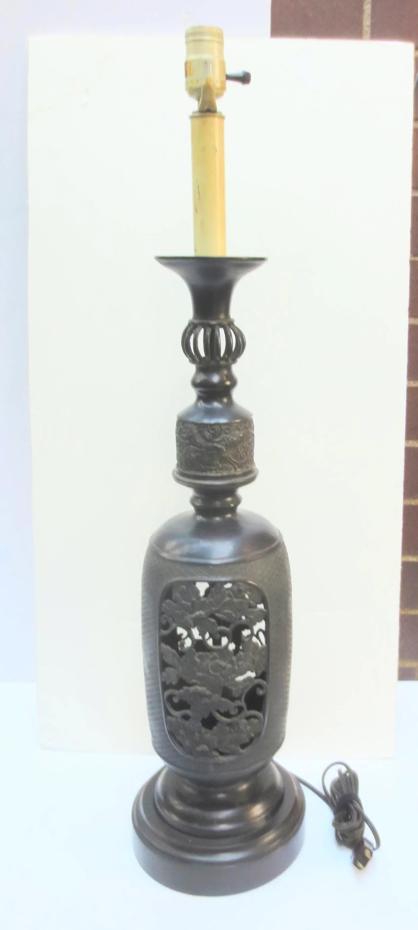 Antique Japanese Bronze Candlestick Electrified - 11