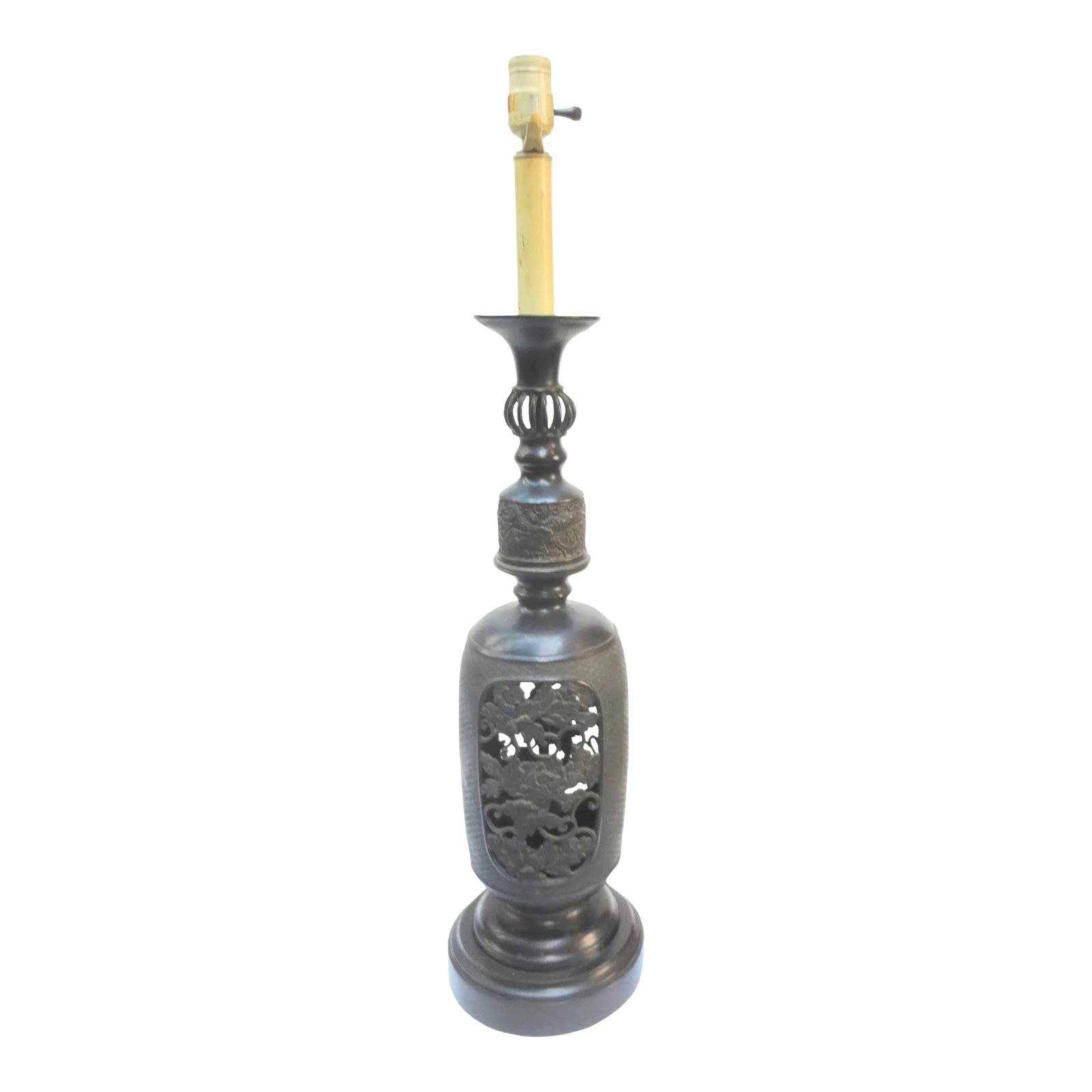 Antique Japanese Bronze Candlestick Electrified (1 of 11)