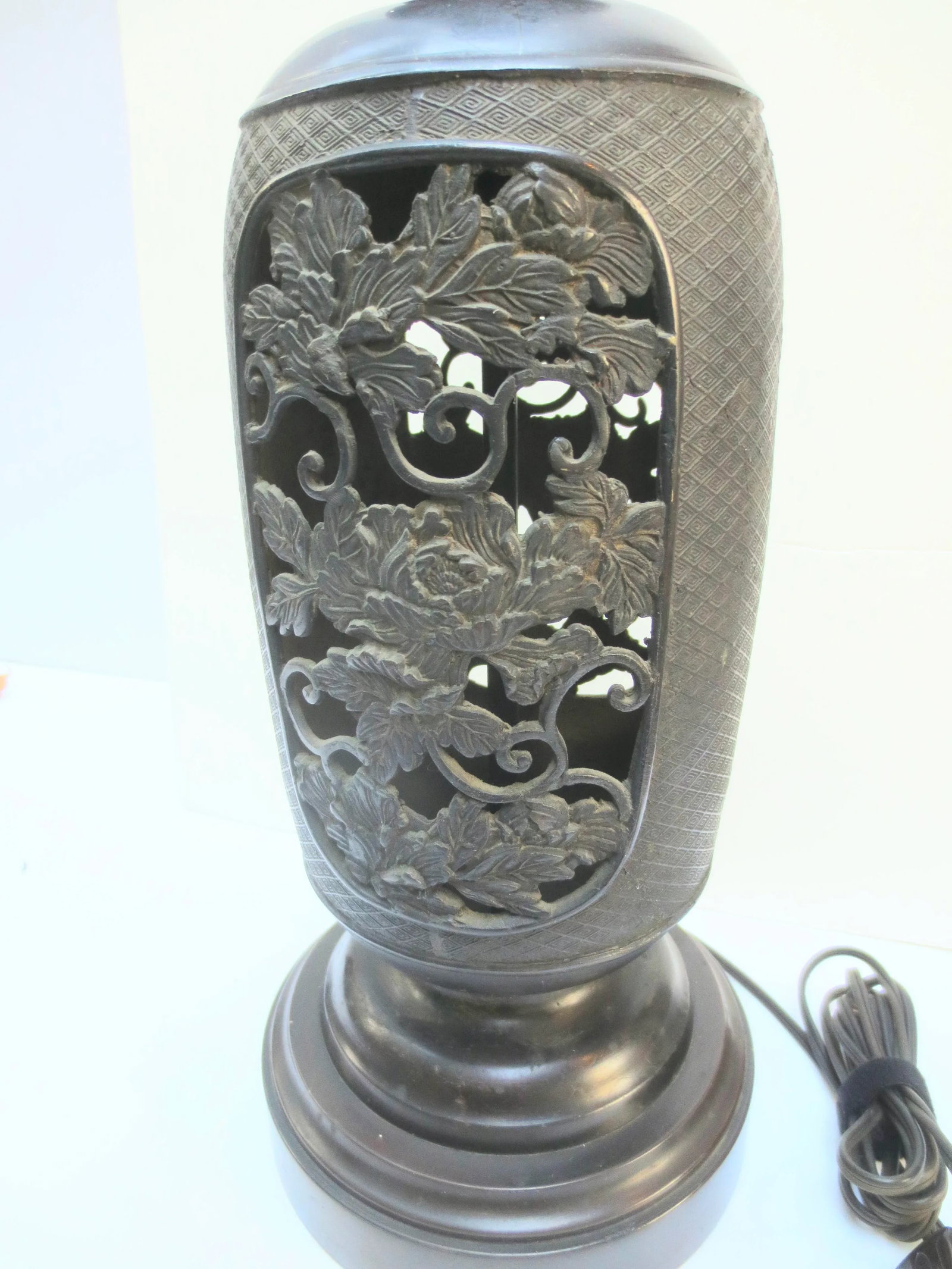Antique Japanese Bronze Candlestick Electrified - 4