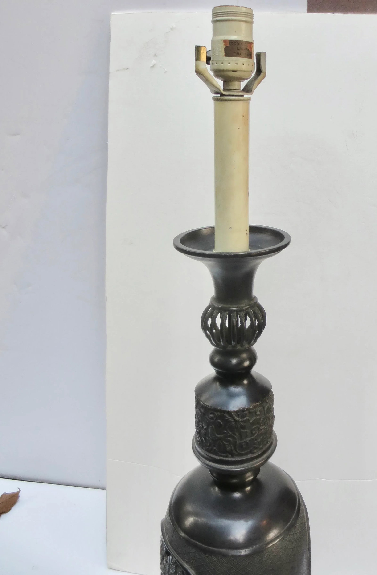 Antique Japanese Bronze Candlestick Electrified - 8