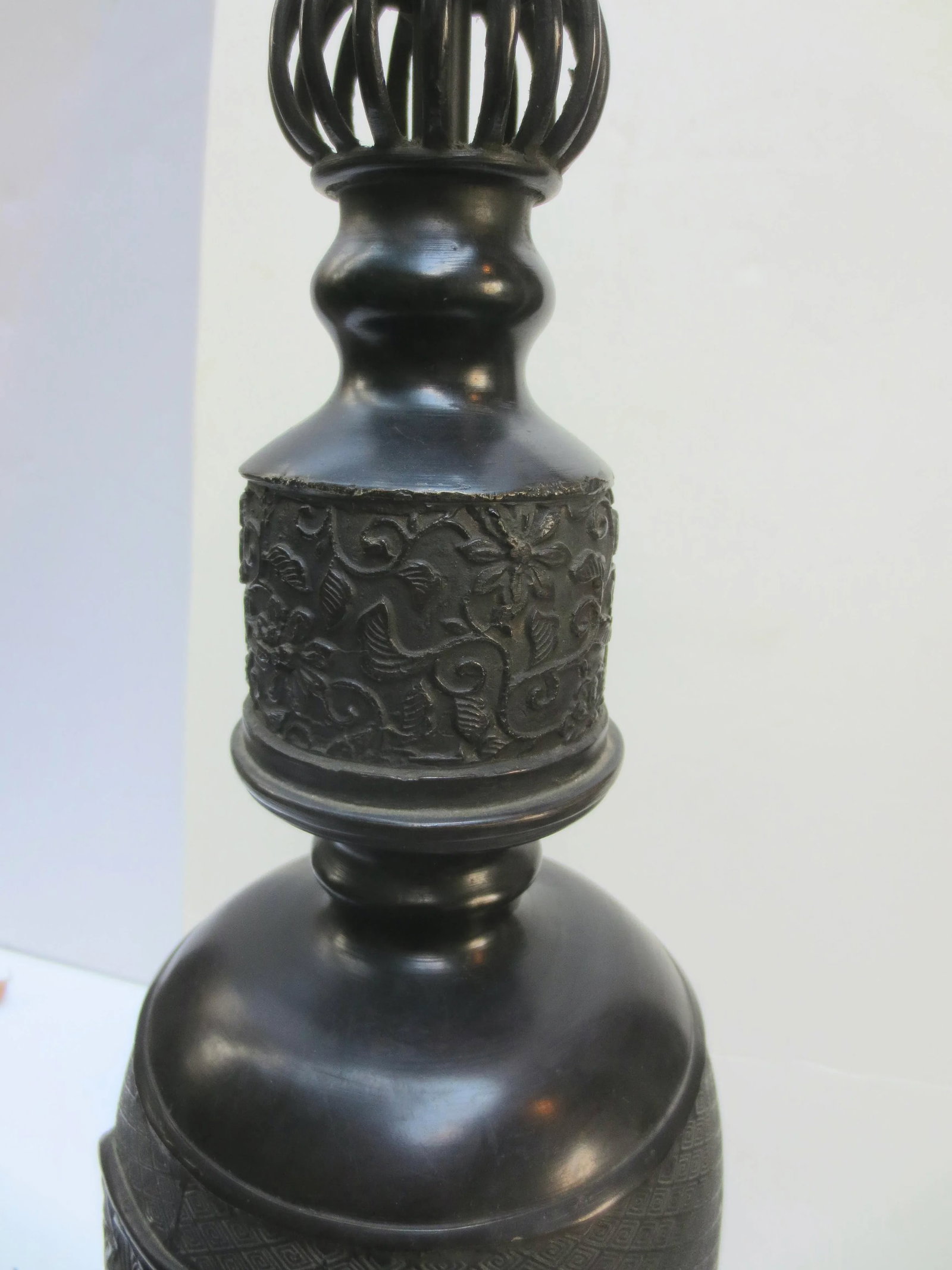 Antique Japanese Bronze Candlestick Electrified - 9
