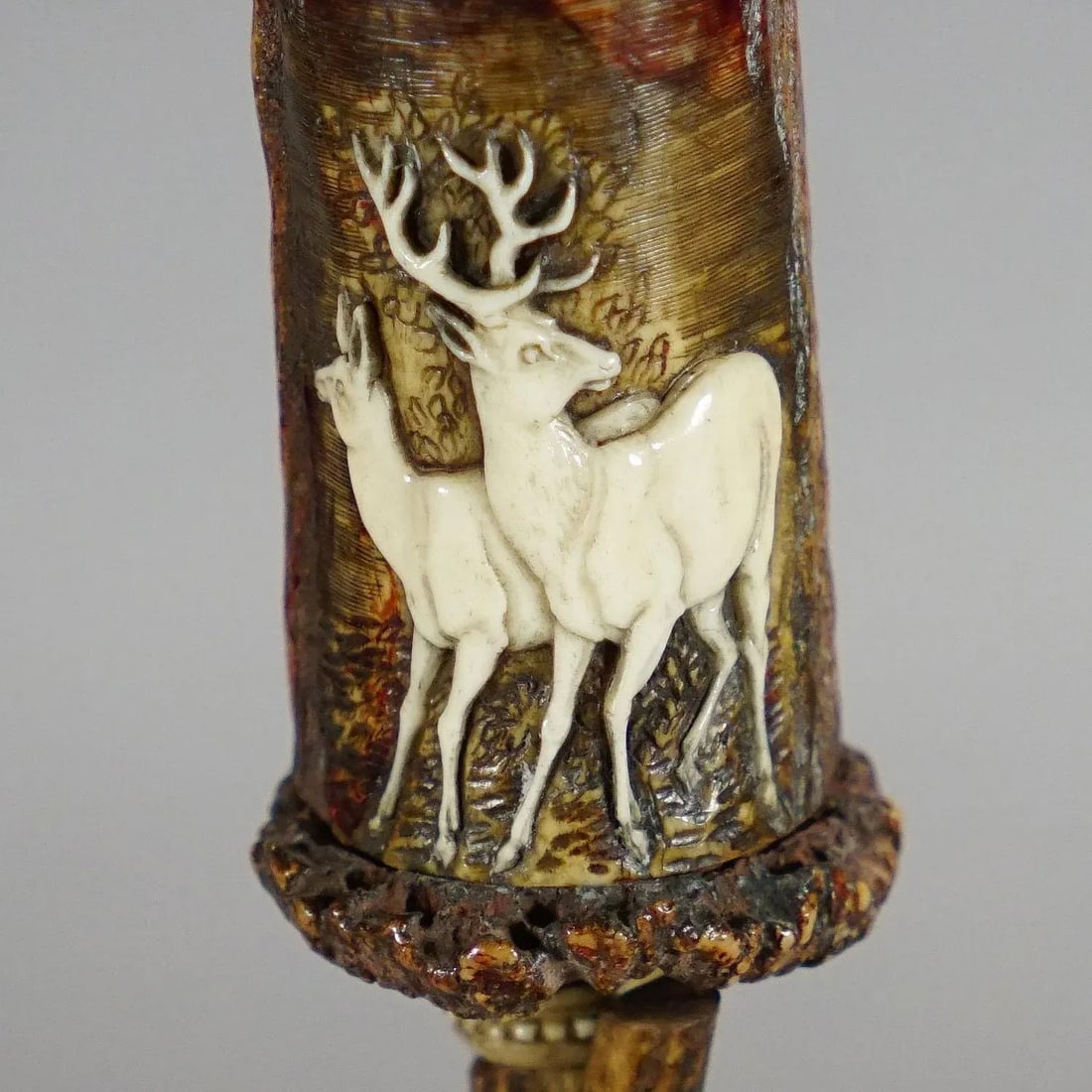 Stylish Cabin Decor Antler Candle Holder With Deer Carving, Germany Ca. 1900 - 4