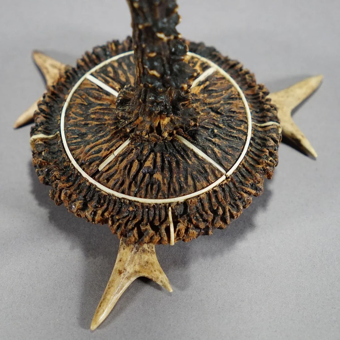 Stylish Cabin Decor Antler Candle Holder With Deer Carving, Germany Ca. 1900 - 5