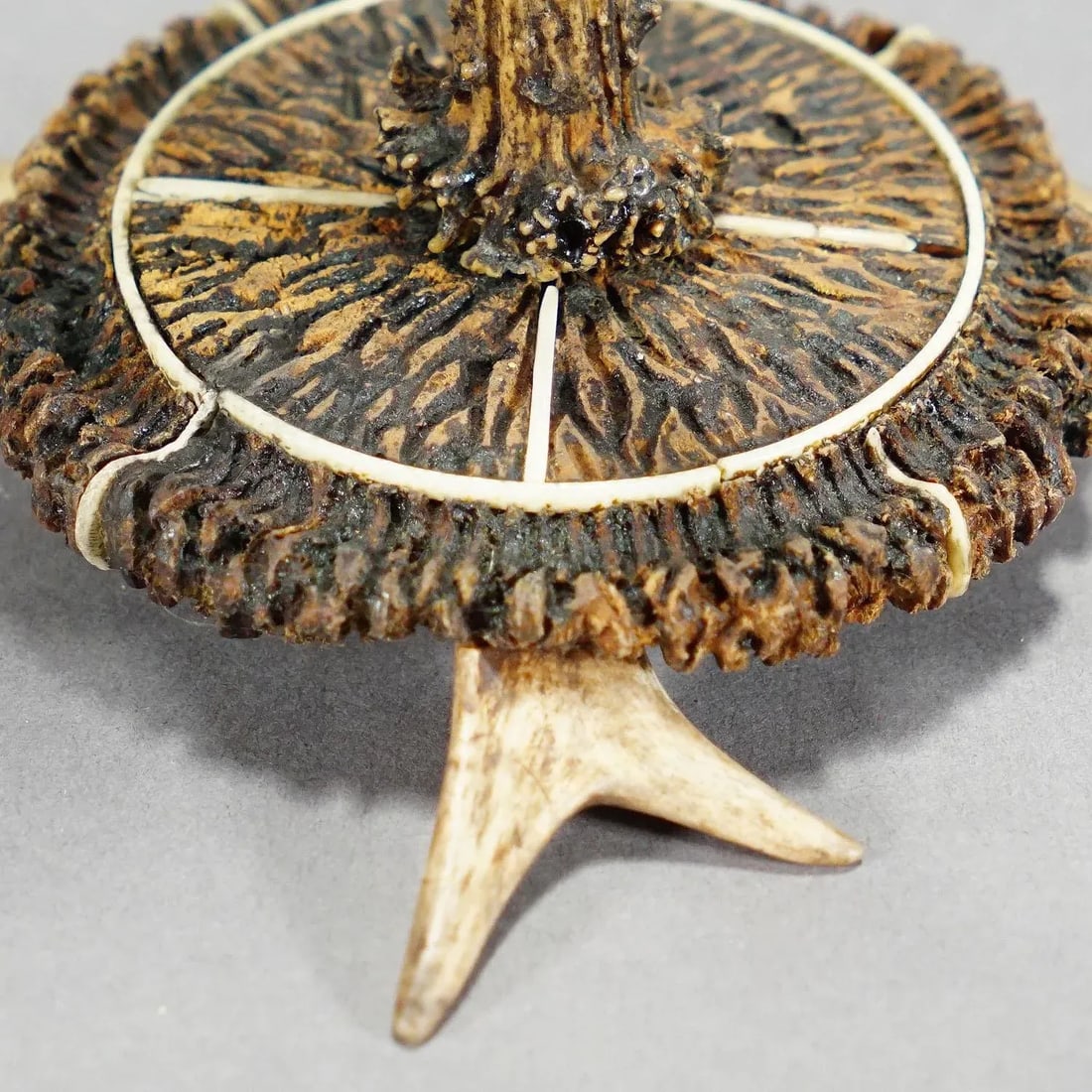 Stylish Cabin Decor Antler Candle Holder With Deer Carving, Germany Ca. 1900 - 7