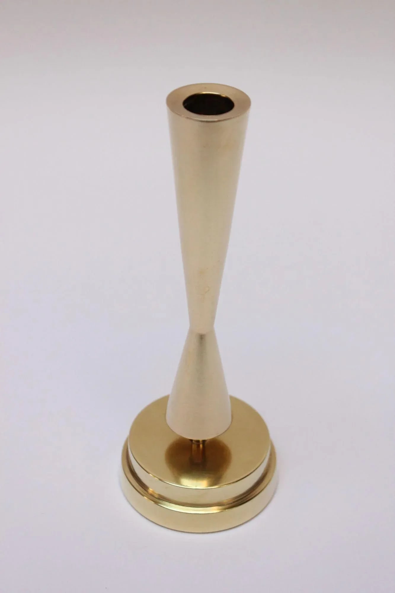 Vintage Solid Brass Sculptural Candlestick/Bud Vase by Crown - 4