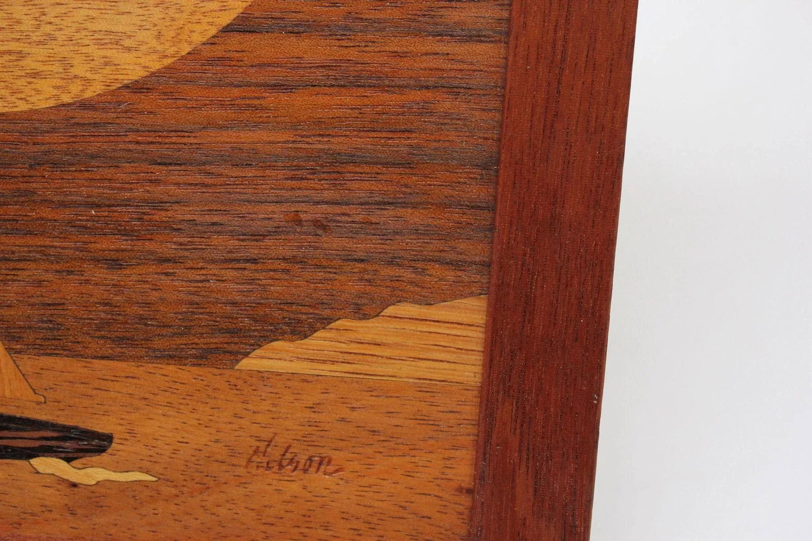 Vintage "Sailboat" Marquetry Wooden Inlaid Clock Artist Signed - 10