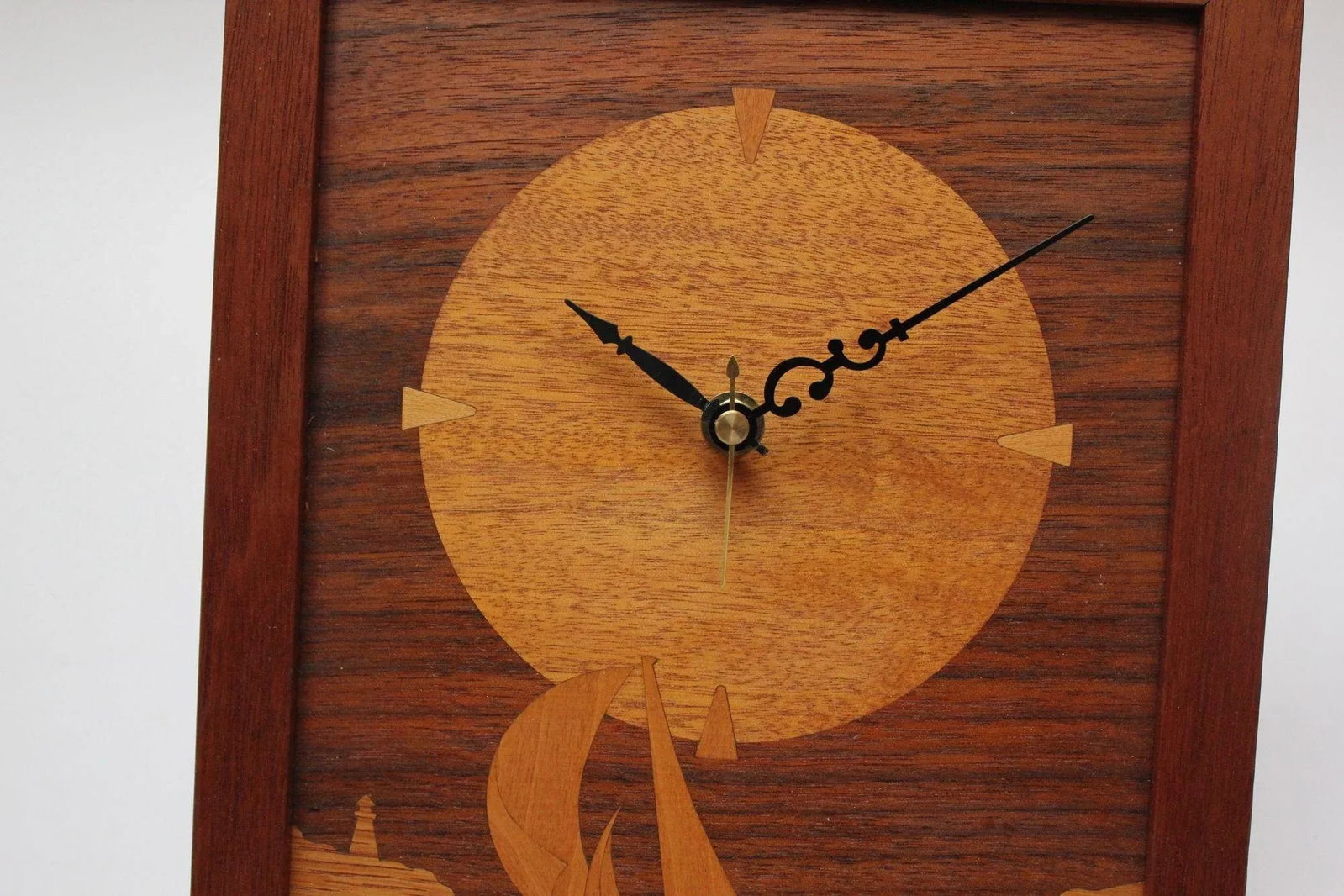 Vintage "Sailboat" Marquetry Wooden Inlaid Clock Artist Signed - 5