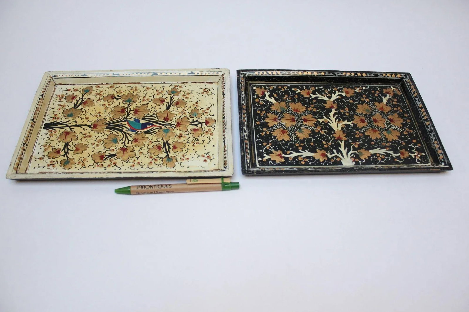 Set of Two Vintage Kashmiri Hand-Painted "Nature-Study" Decorative Trays - 5