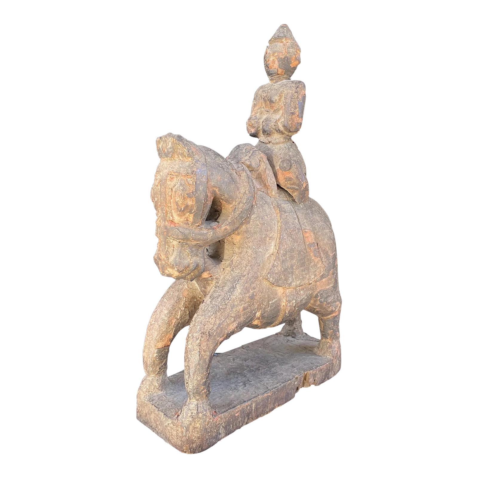 Early Indian Horse With Rider Sculpture: This is a wonderful hand carved Indian horse and rider. I love the primitive quality of it. This fabulous piece of history would make a great addition to any room. Condition: Alterations: Original