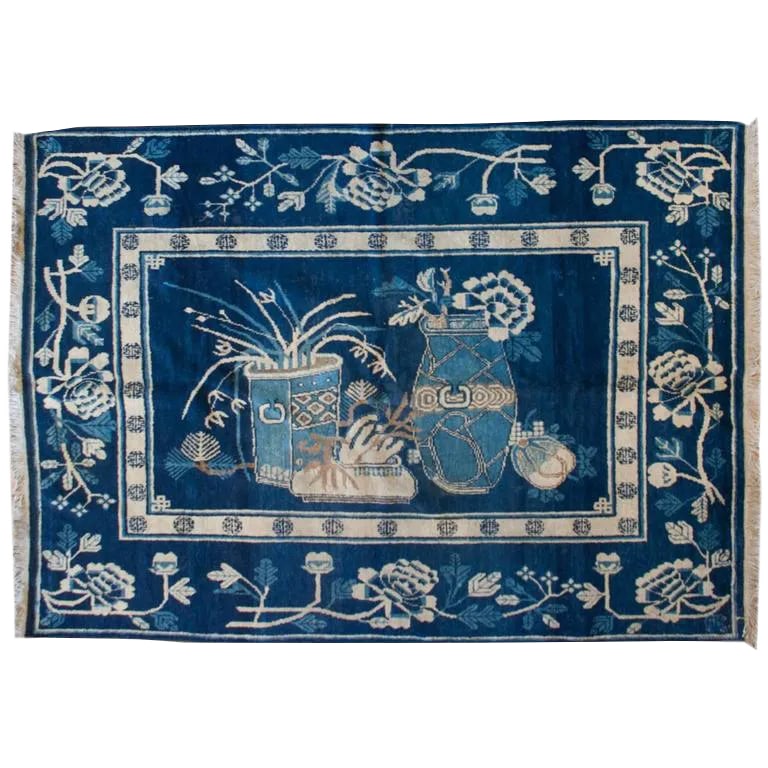 Early 20th Century Pictorial Khotan Blue Rug - 4"²9"³ × 6"²11"³ (1 of 5)