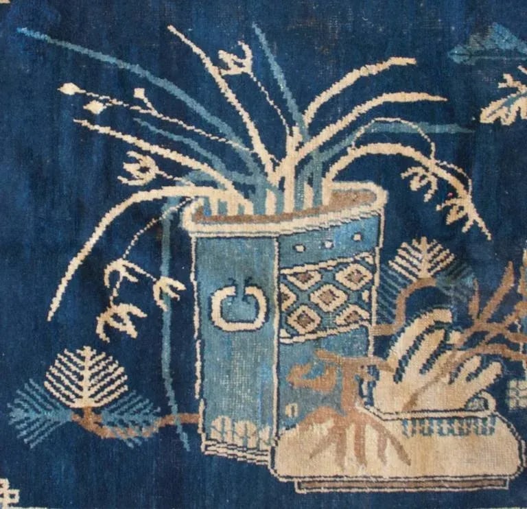 Early 20th Century Pictorial Khotan Blue Rug - 4"²9"³ × 6"²11"³ - 2