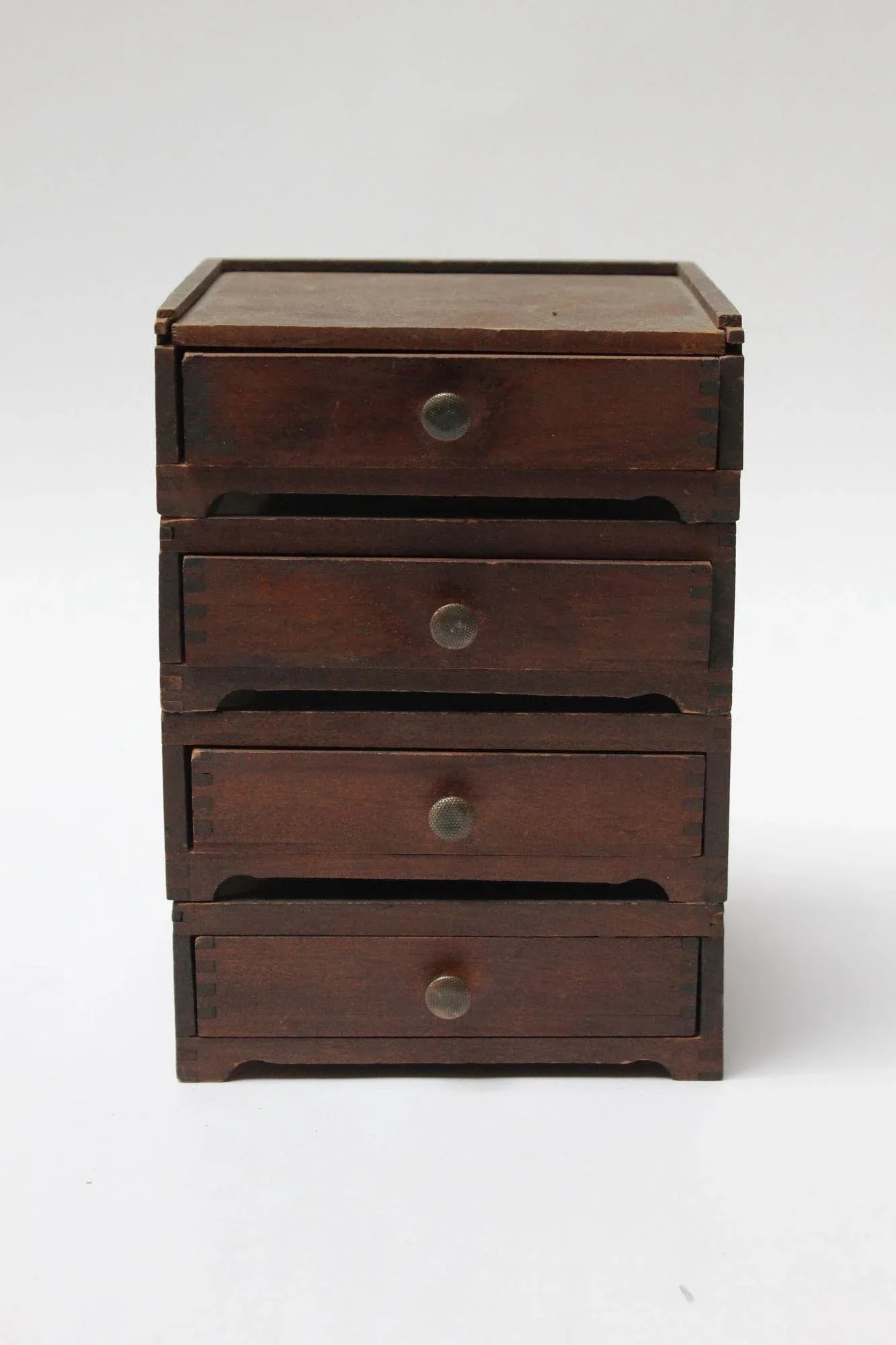 Diminutive Vintage Primitive Wooden Stacked Trinket Chest - 13
