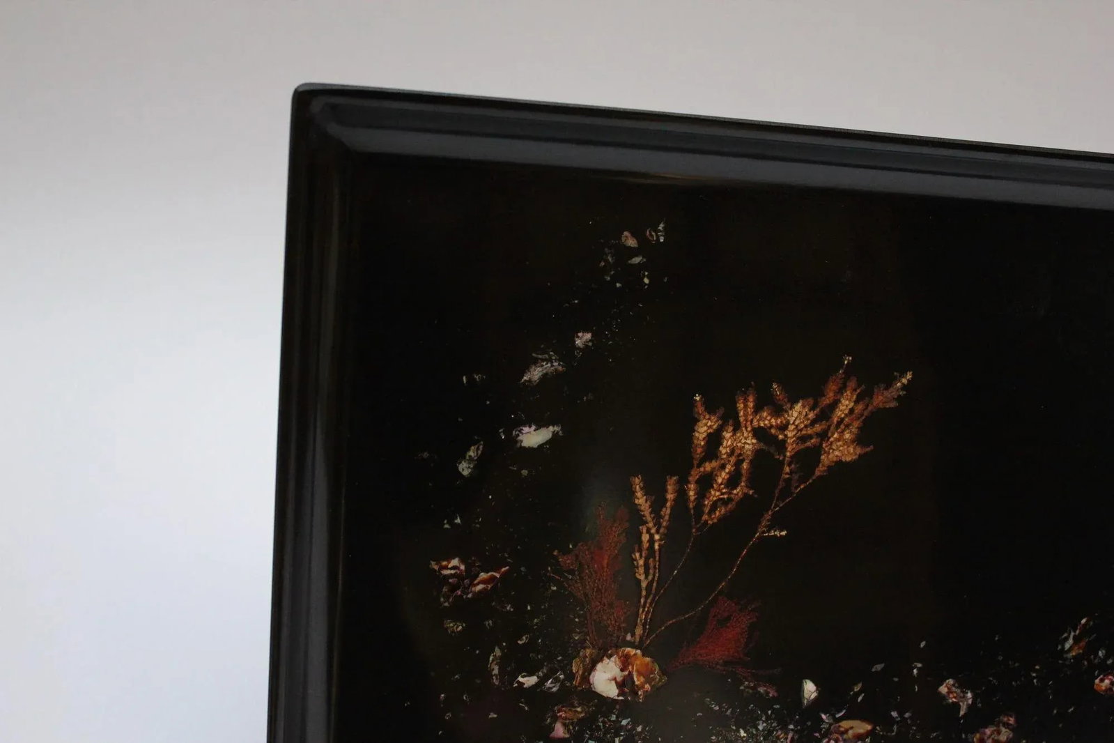 Large Early Rectangular Mid-Century Black Resin Inlaid "Seascape" Tray by Couroc - 10