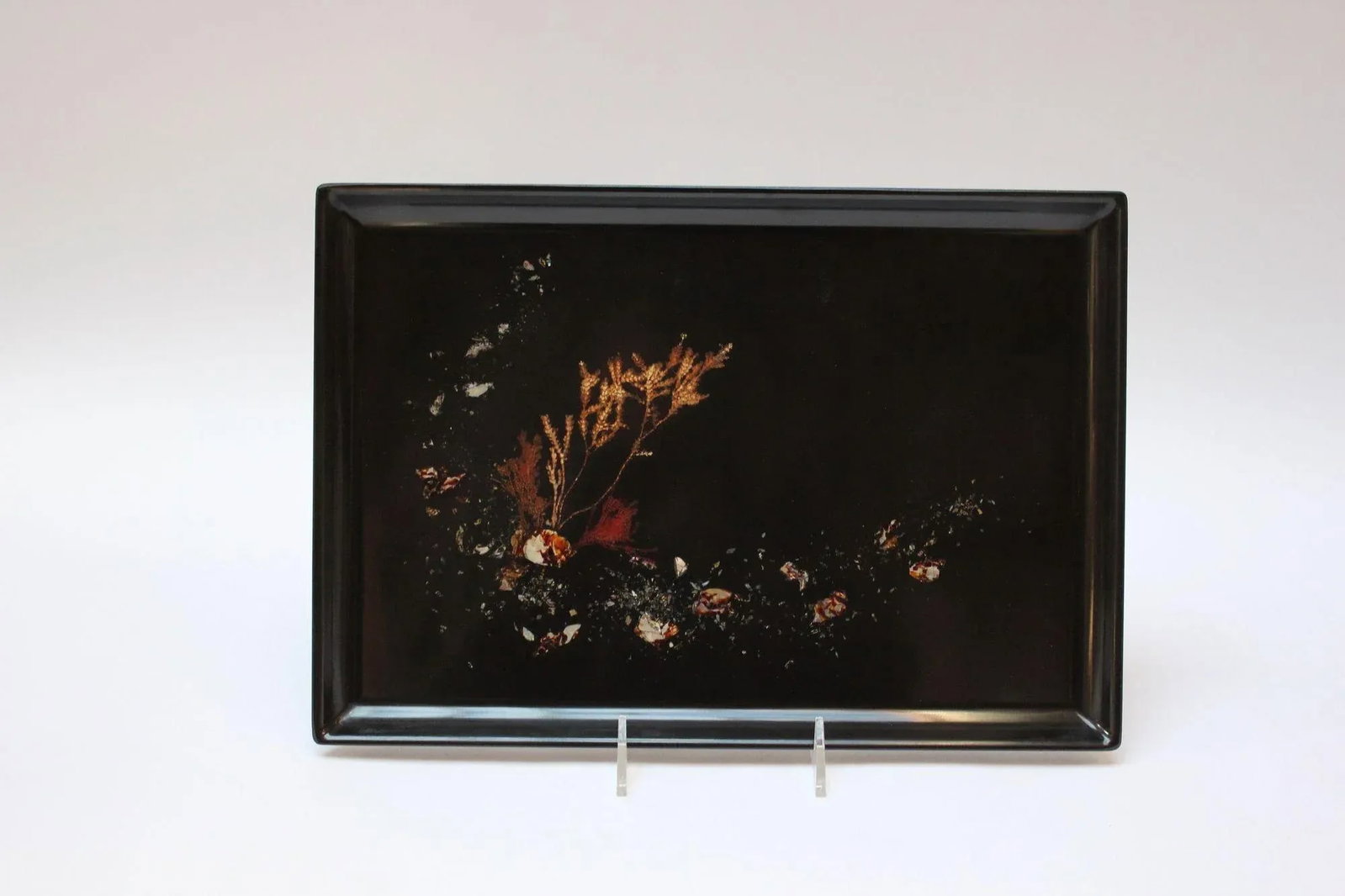 Large Early Rectangular Mid-Century Black Resin Inlaid "Seascape" Tray by Couroc - 12