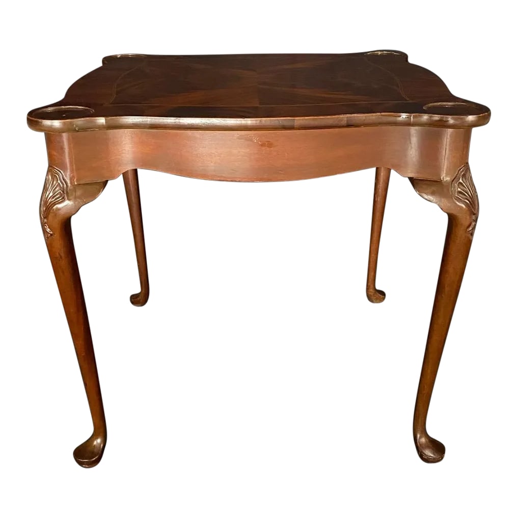 Vintage British Queen Anne Style Carved Mahogany Game Table (1 of 11)