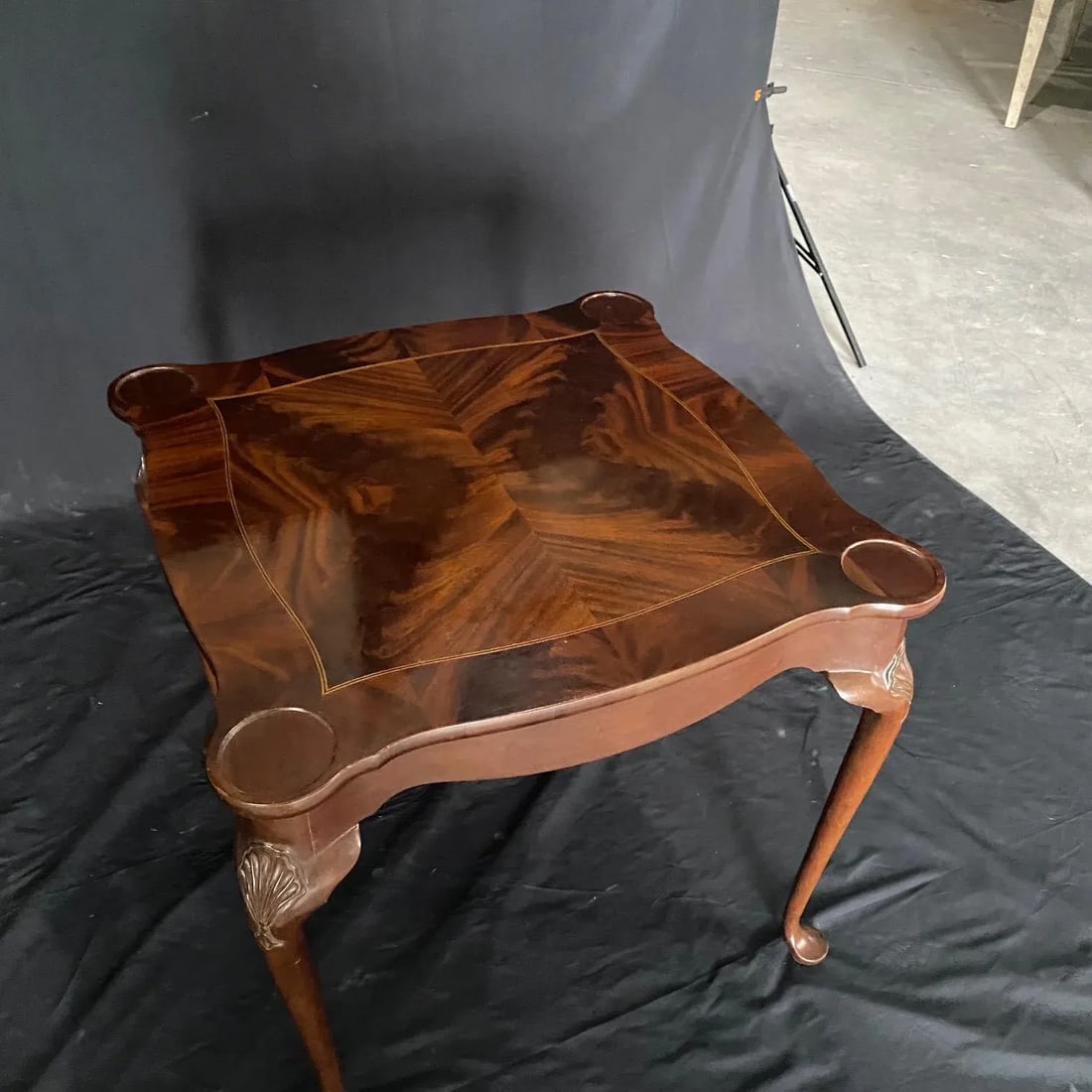 Vintage British Queen Anne Style Carved Mahogany Game Table - 2
