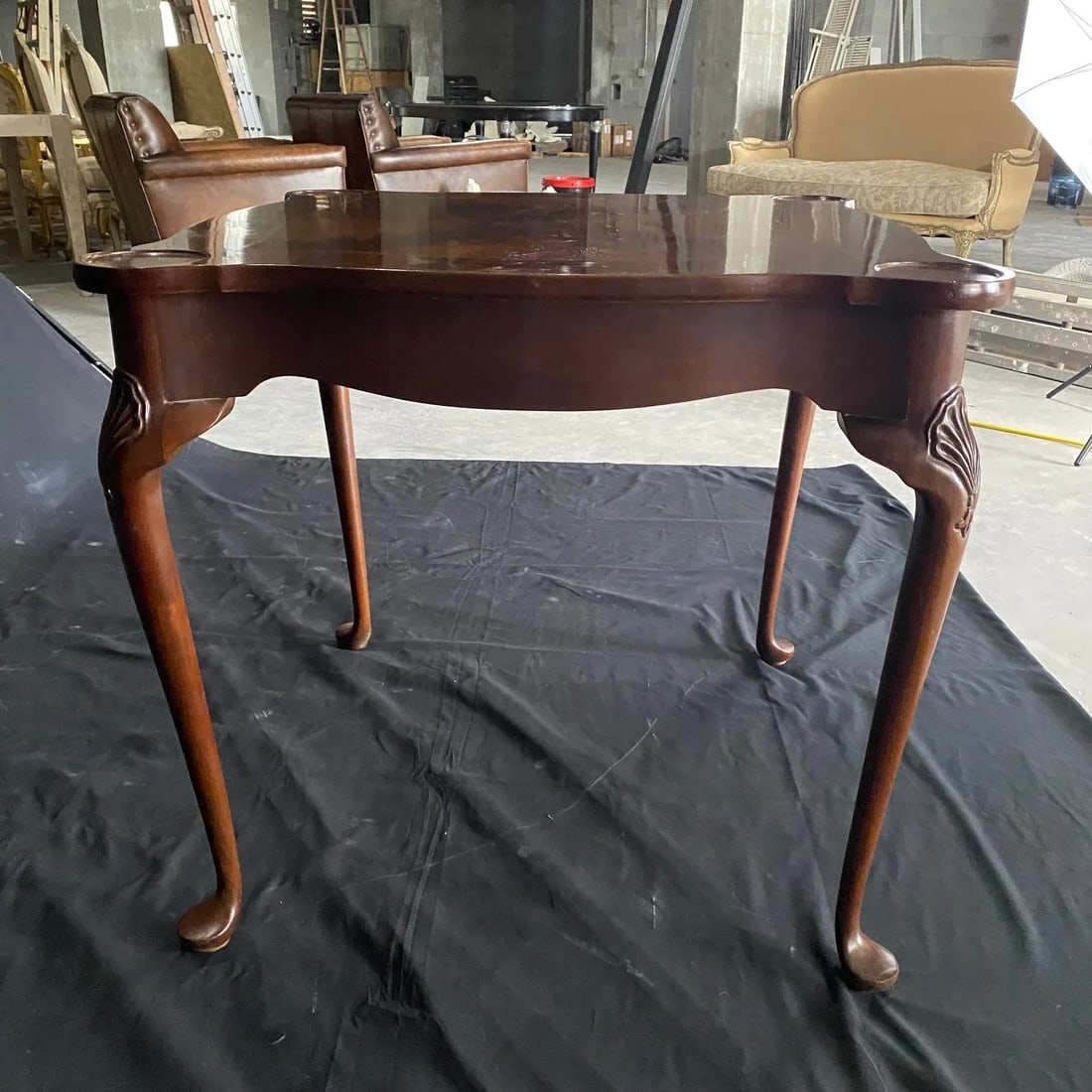 Vintage British Queen Anne Style Carved Mahogany Game Table - 6