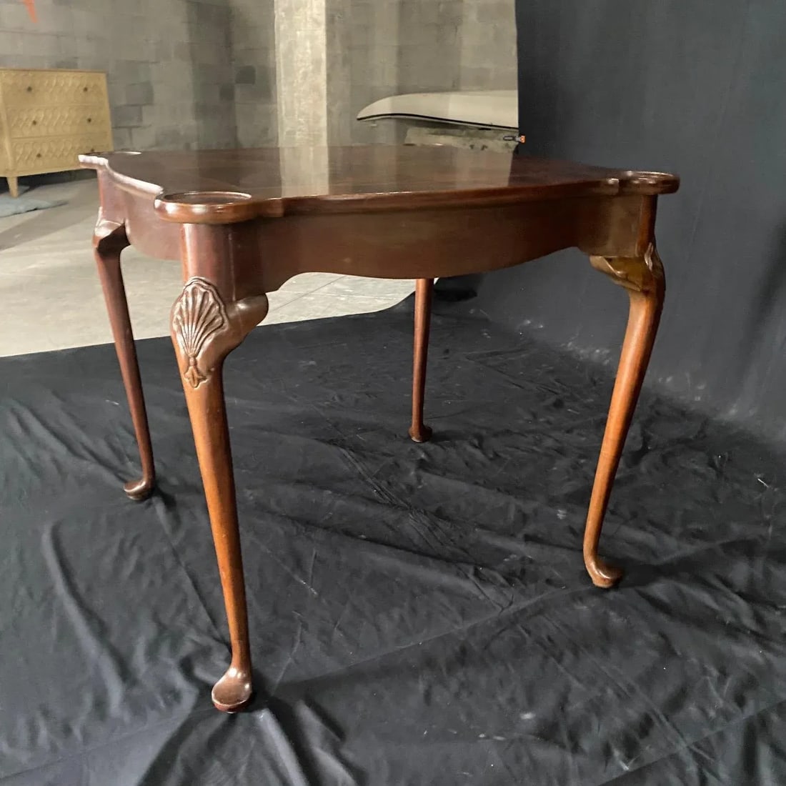 Vintage British Queen Anne Style Carved Mahogany Game Table - 7