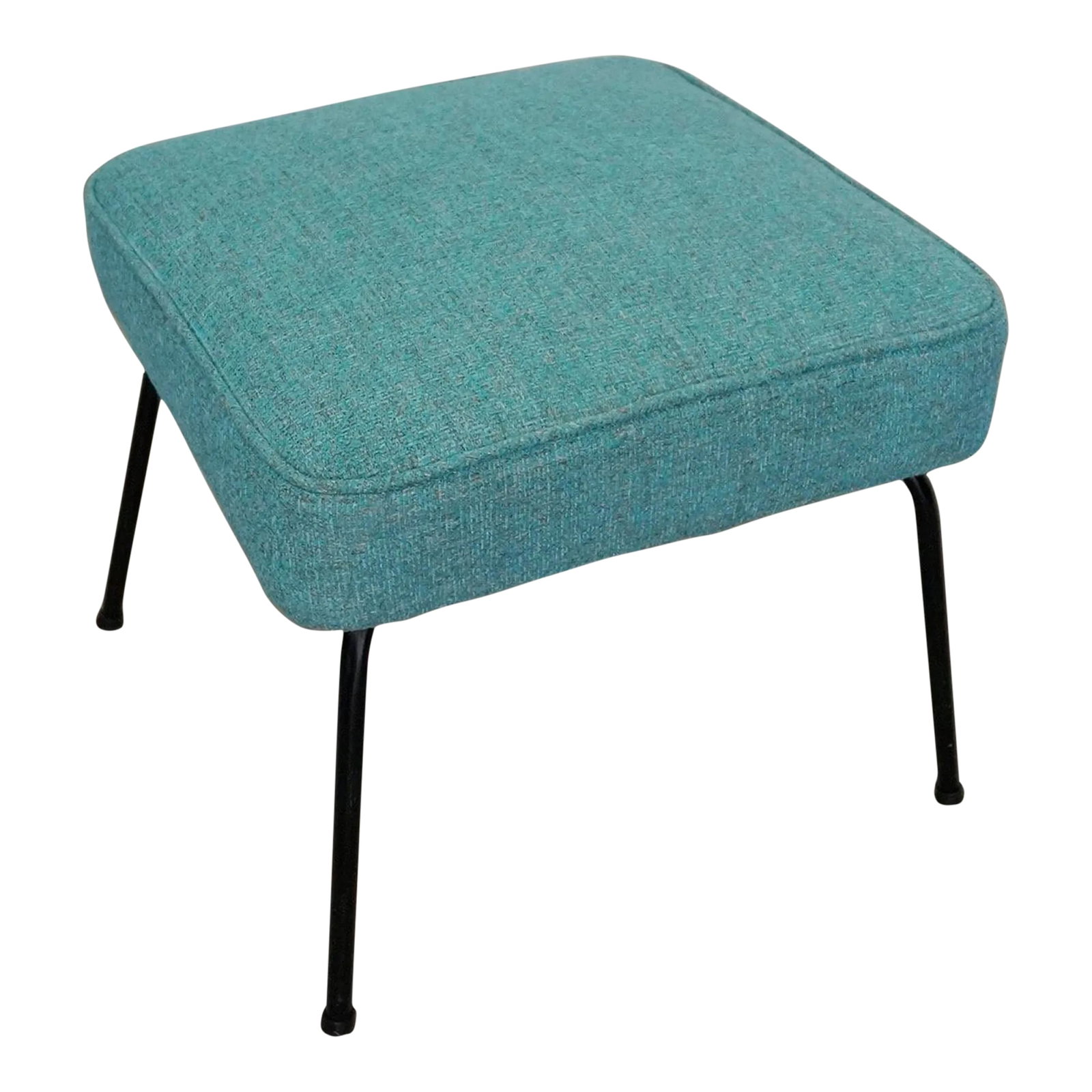 1960's Mid-Century Modern Ottoman Foostool: Original vintage Mid century Modern stool for sale. Manufactured in the 1960's, and has been professionally reupholstered in a new fabric and foam. The fabric is a textured teal with hint of white.