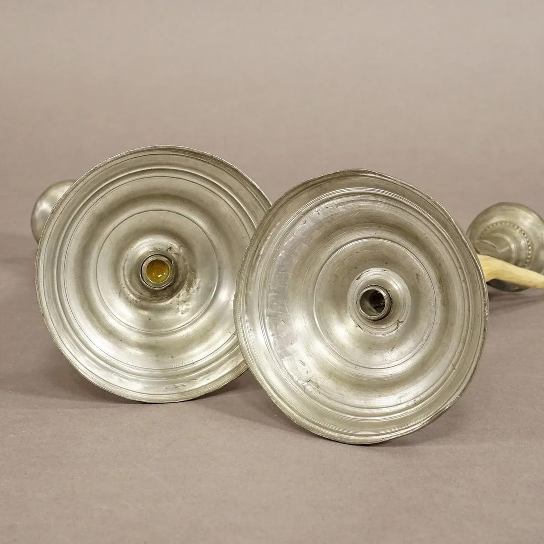 A Pair Black Forest Candle Holders With Pewter Base and Spout, Germany Ca. 1860s - 3