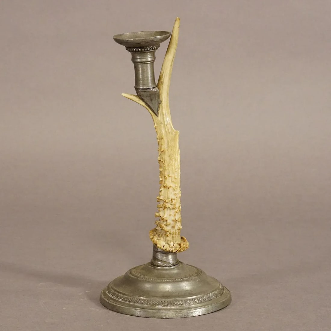 A Pair Black Forest Candle Holders With Pewter Base and Spout, Germany Ca. 1860s - 5