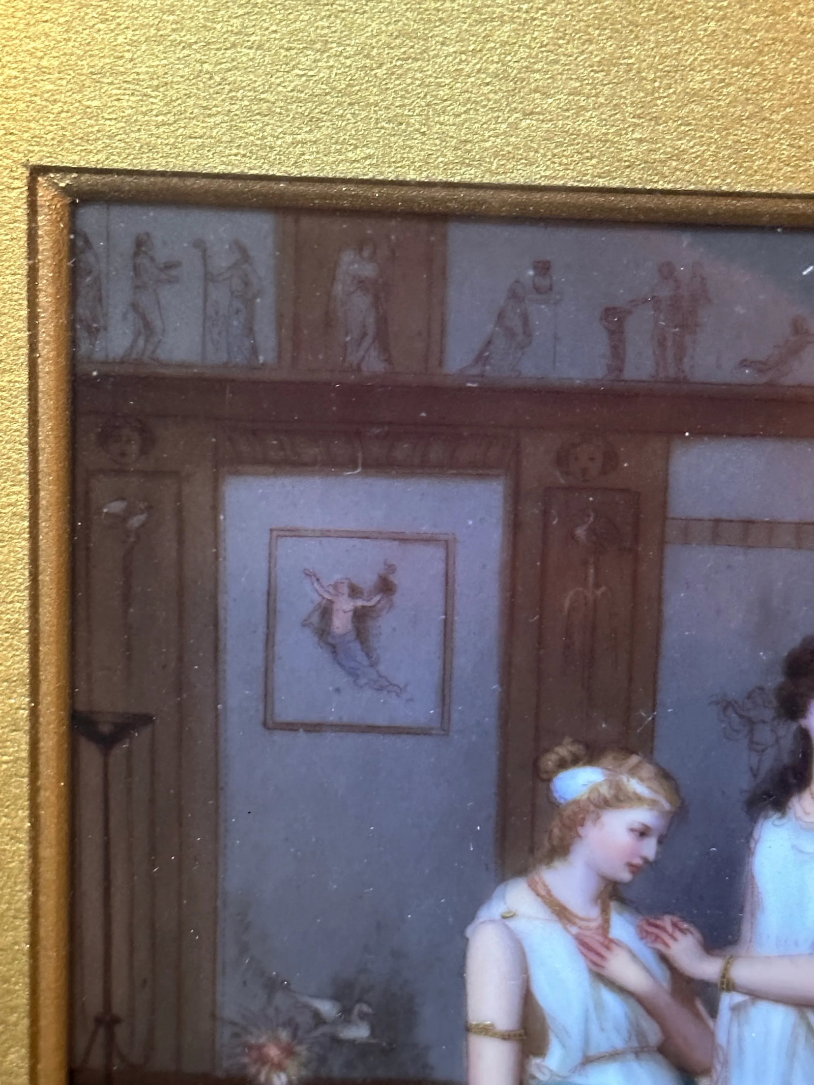 European Painting on Porcelain. Gilded Frame in Shadow Box. 19th Century - 5