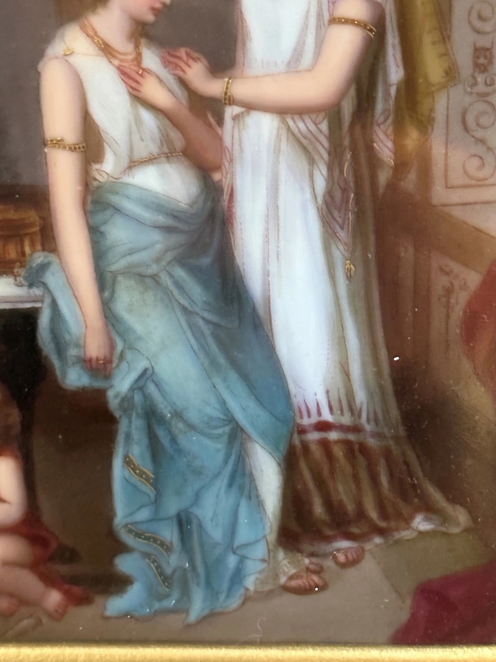 European Painting on Porcelain. Gilded Frame in Shadow Box. 19th Century - 8