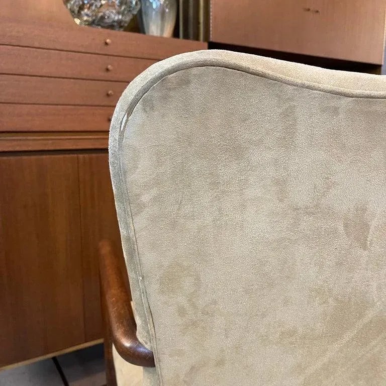 1950s Pair of Mid-Century Modern UltraSuede and Oak Sabre Leg Armchairs - 11