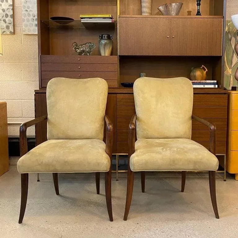 1950s Pair of Mid-Century Modern UltraSuede and Oak Sabre Leg Armchairs - 3