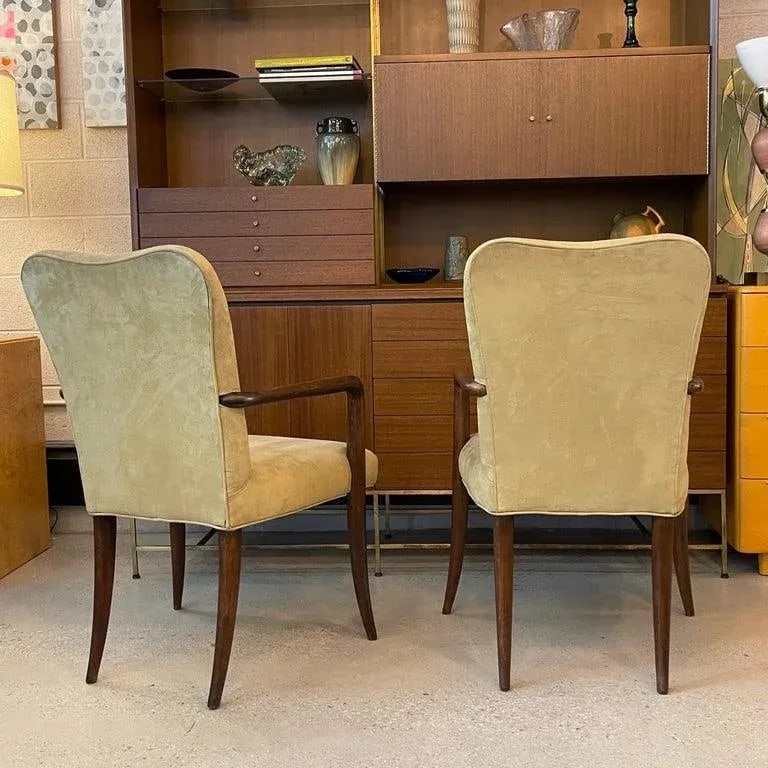 1950s Pair of Mid-Century Modern UltraSuede and Oak Sabre Leg Armchairs - 6