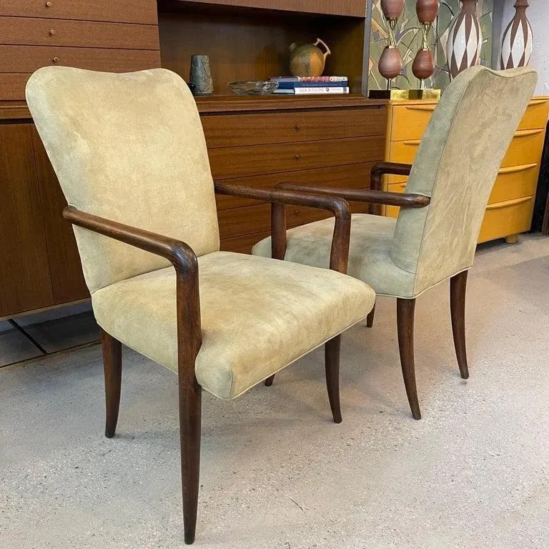 1950s Pair of Mid-Century Modern UltraSuede and Oak Sabre Leg Armchairs - 7