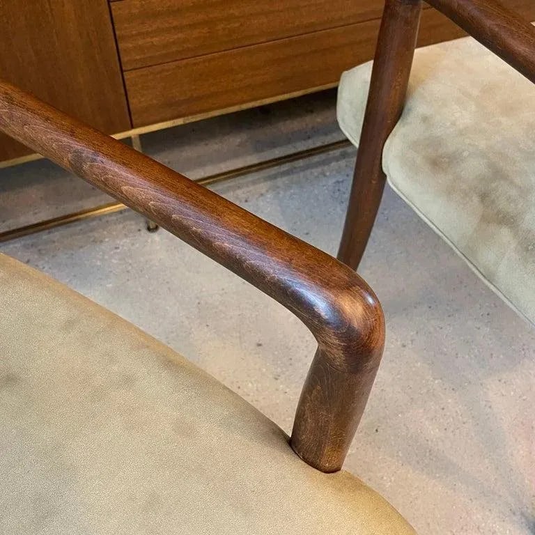 1950s Pair of Mid-Century Modern UltraSuede and Oak Sabre Leg Armchairs - 8