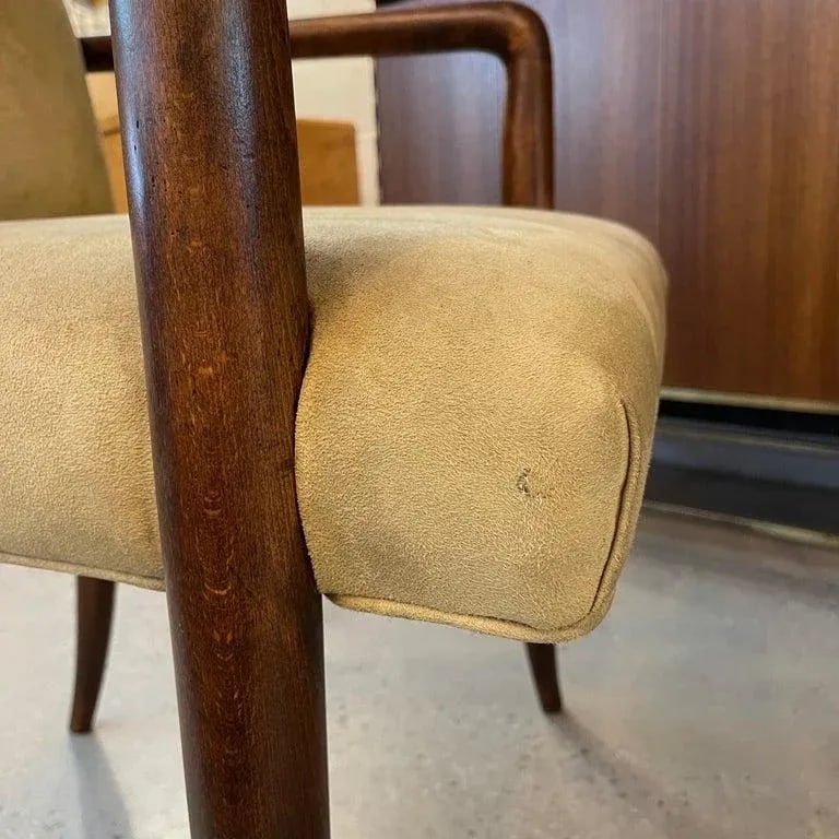 1950s Pair of Mid-Century Modern UltraSuede and Oak Sabre Leg Armchairs - 9