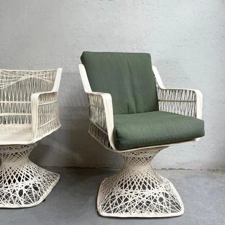 Vintage Russell Woodard Woven Fiberglass Patio Dining Set With Ottomans, 7 Pieces - 10