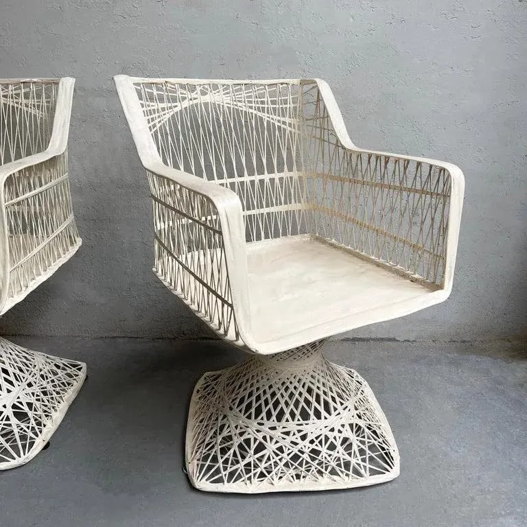 Vintage Russell Woodard Woven Fiberglass Patio Dining Set With Ottomans, 7 Pieces - 11