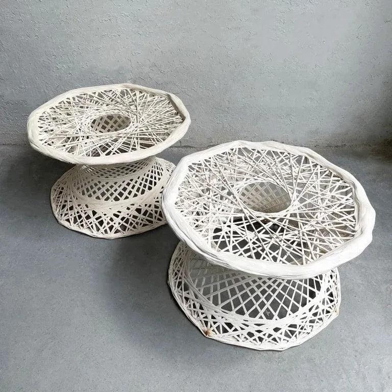 Vintage Russell Woodard Woven Fiberglass Patio Dining Set With Ottomans, 7 Pieces - 12