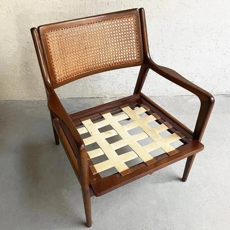 1950s Mid-Century Modern Cane Back Walnut Armchair - 10