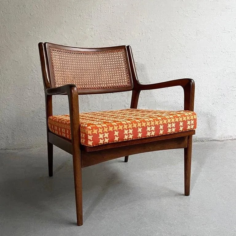 1950s Mid-Century Modern Cane Back Walnut Armchair - 2