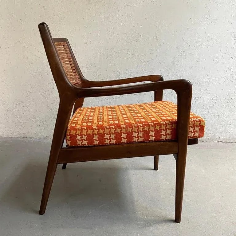 1950s Mid-Century Modern Cane Back Walnut Armchair - 3