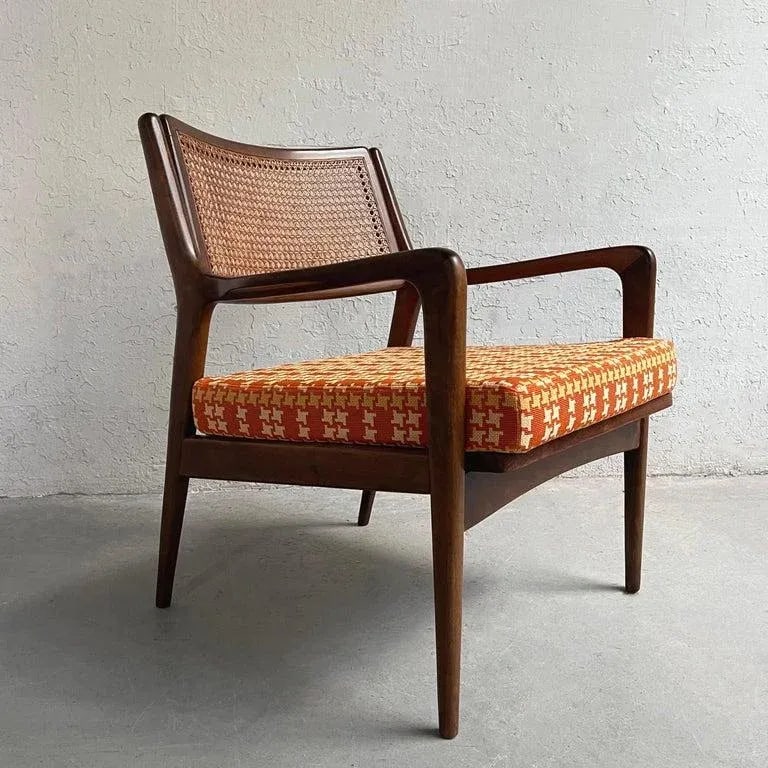 1950s Mid-Century Modern Cane Back Walnut Armchair - 4