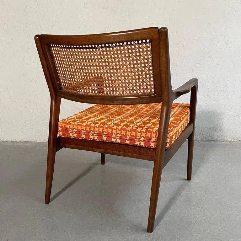 1950s Mid-Century Modern Cane Back Walnut Armchair - 5